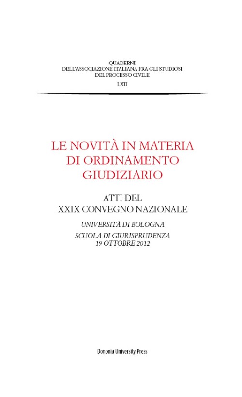 Le novità in materia di ordinamento giudiziario - Bologna University Press